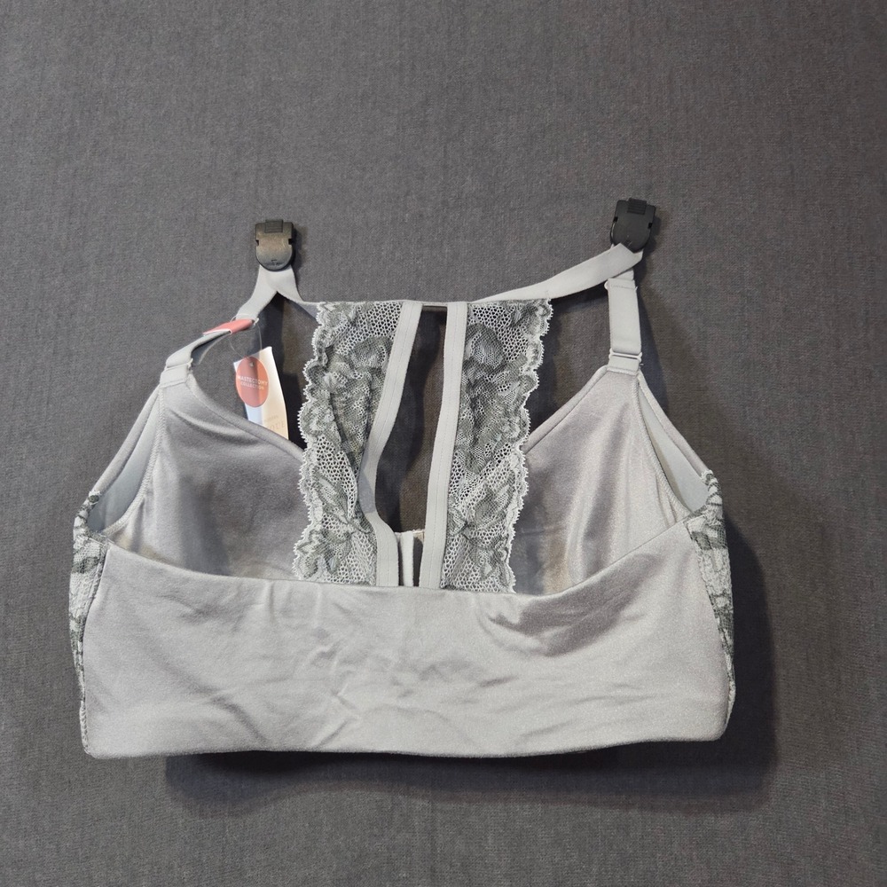 Cacique Bra Womens 36DD Gray Lace Racerback Front Close No-Wire NEW - Picture 2 of 11